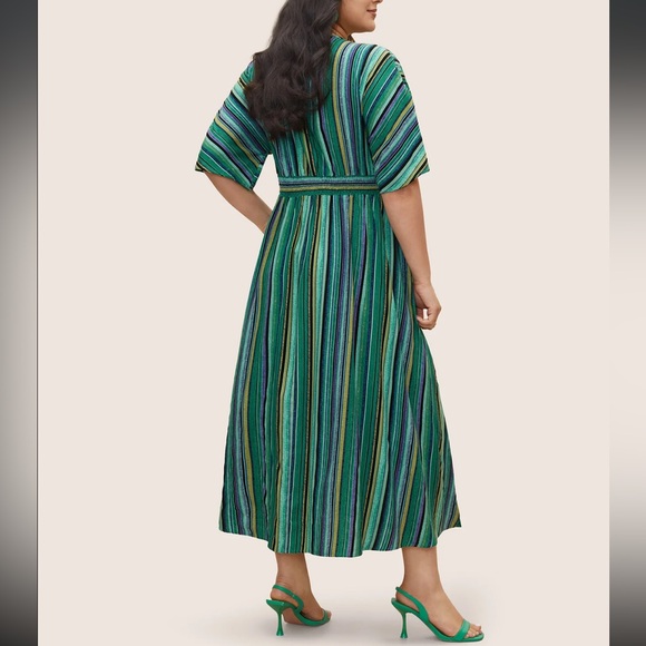 Bloomchic Striped Contrast Dolman Sleeve Shirred Pocket Split Flutter Dress - Picture 2 of 3